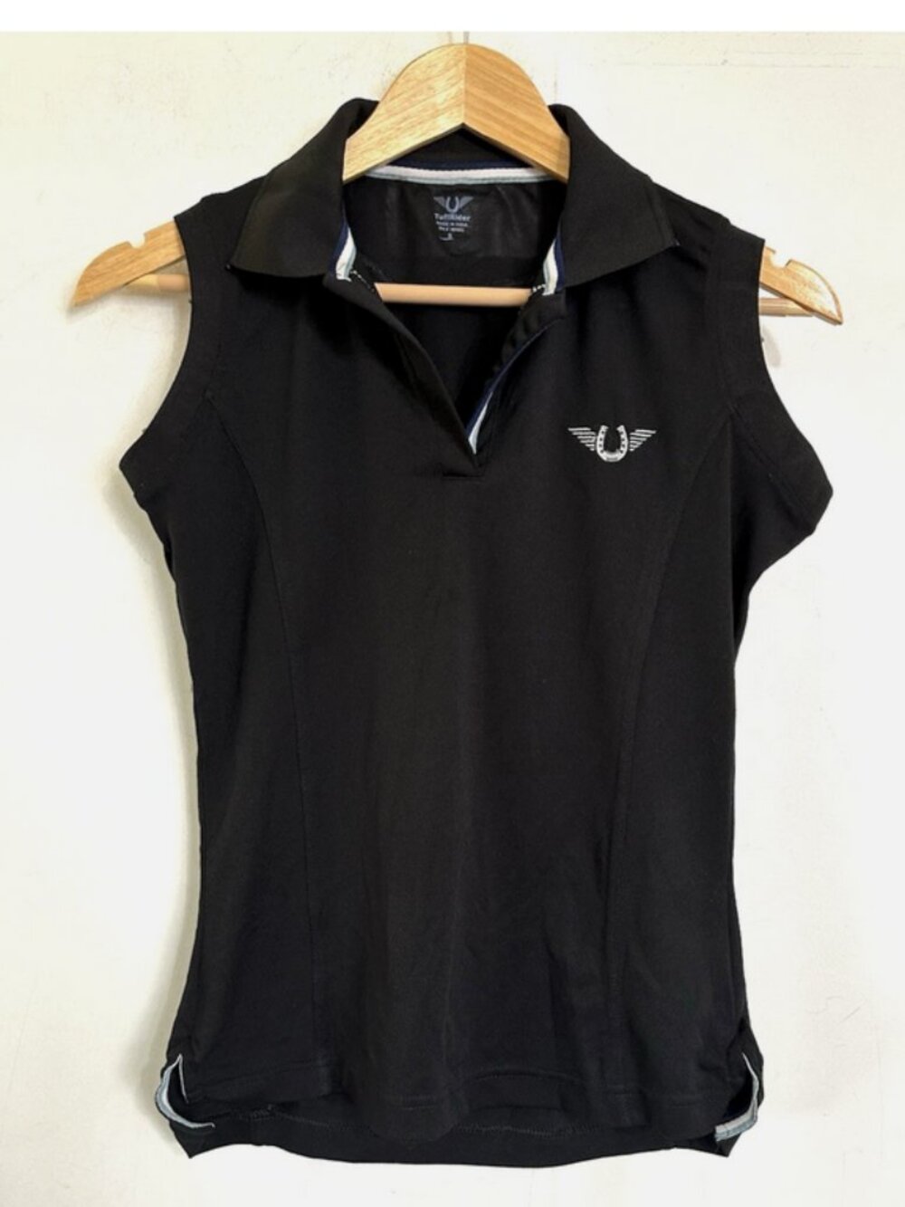 TUFFRIDER Black Sleeveless Polo Shirt Small Equestrian Schooling Top